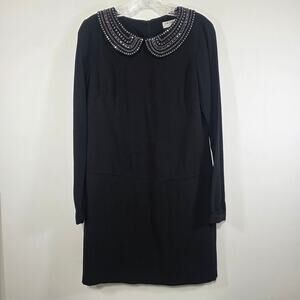 Trina Turk Rhinestone Embellished Peter Pan Collar Crepe Baroness Dress Size 6